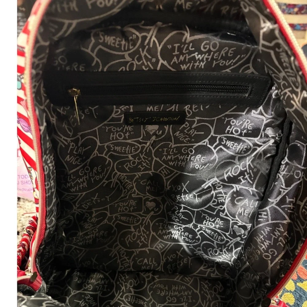 Betsey Johnson Backpack‎ Red White Candy Stripe Whimsical EUC